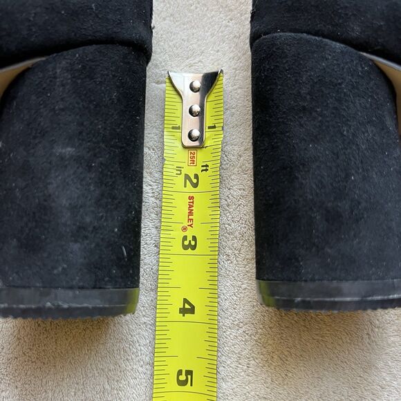 Bywin Black Suede Block Heel Ankle Booties Mirror Like Accents Women US 6.5  Zip - Picture 12 of 16